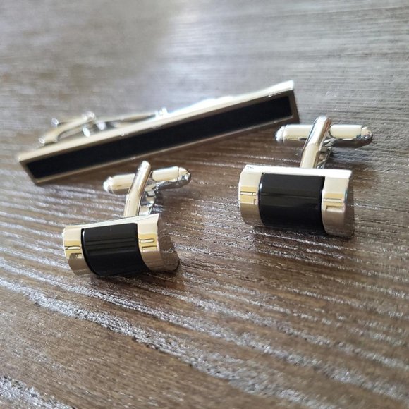 Stainless Steel Cuff Links Tie Clip Set - Picture 3 of 5